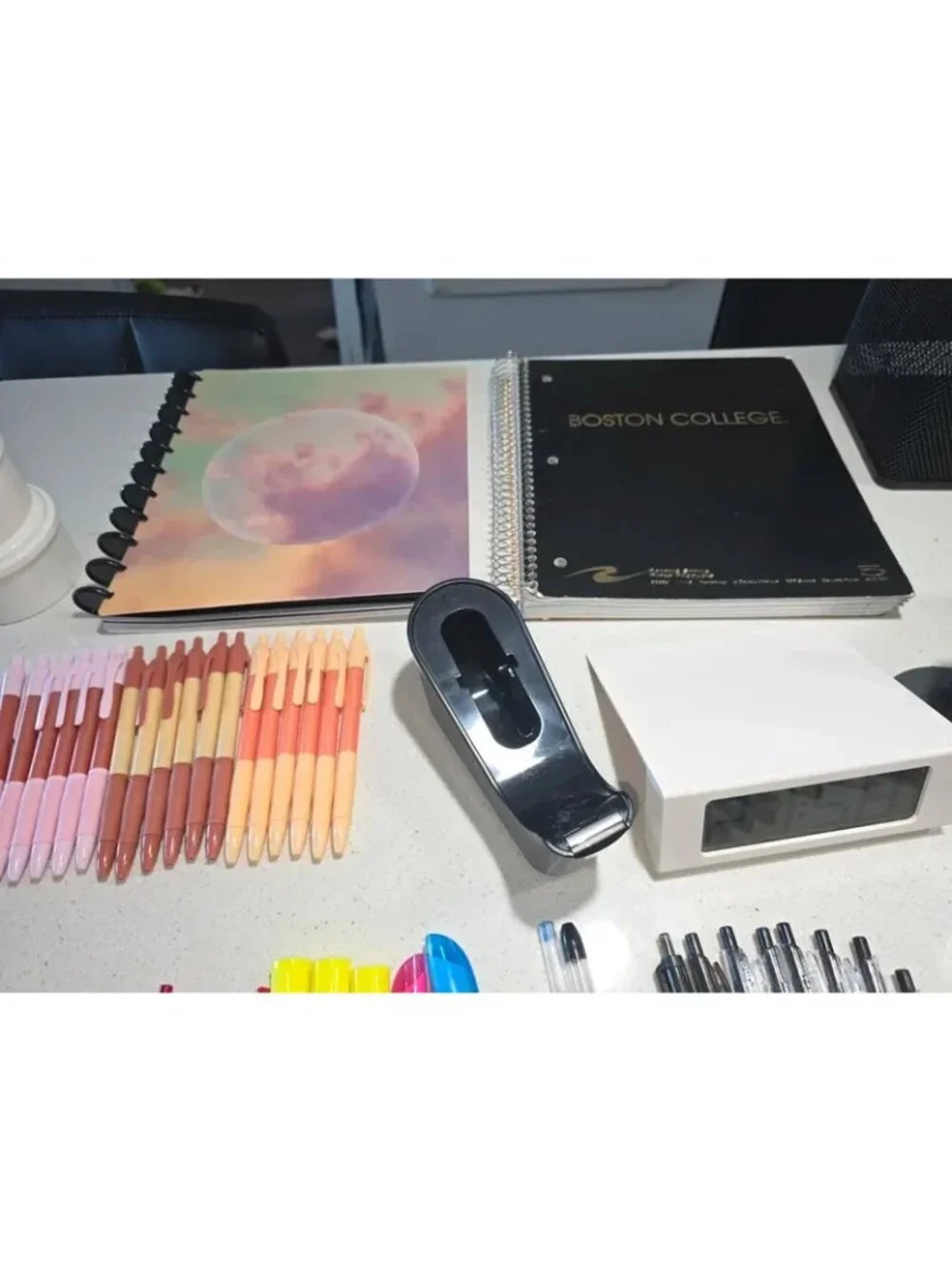 Office supplies and ruler and calculator on next photo